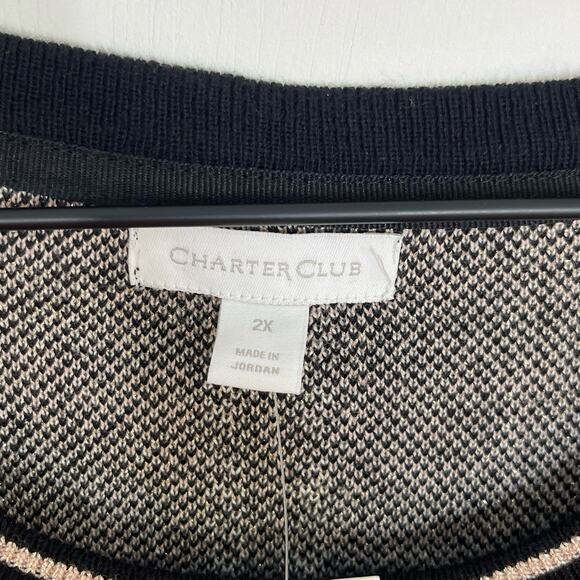 NEW Charter Club Sweater Women's Plus Size 2X Black Metallic Plaid Pullover - Picture 7 of 9